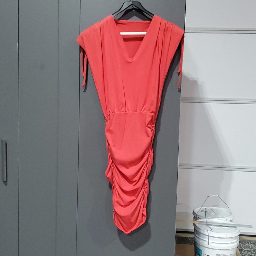Ruched drawstring cover up dress